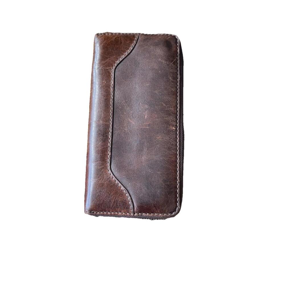 FRYE‎ MELISSA ZIP WALLET Dark Brown Leather Zip Around Wallet H94